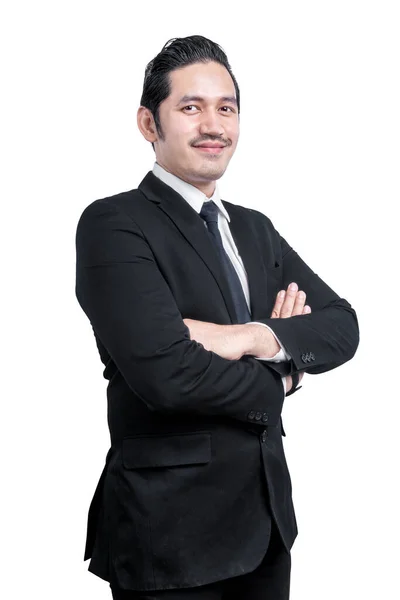 Asian Businessman Standing Crossed Arms Isolated White Background — Stock Photo, Image