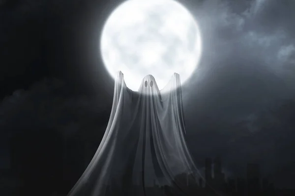 White Ghost Haunting Night Scene Background Halloween Concept — Stock Photo, Image