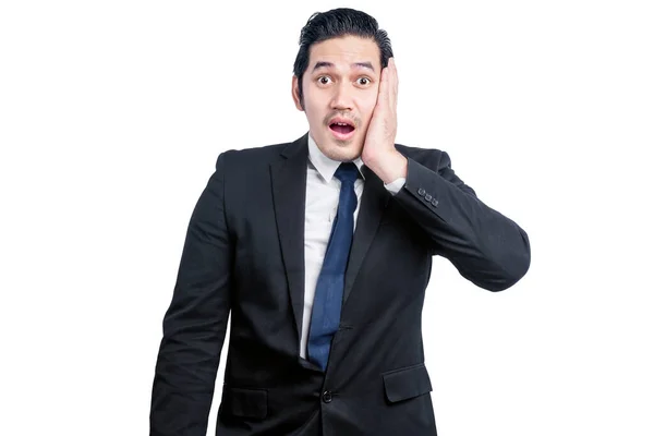 Asian Businessman Shocked Expression Isolated White Background — Stock Photo, Image