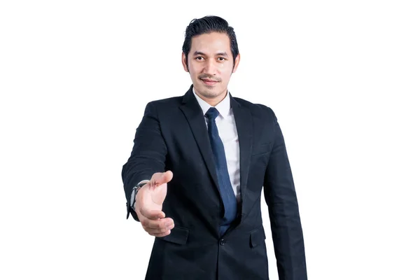 Asiatico Businessman Offerta Shake Mani Isolato Bianco Sfondo — Foto Stock