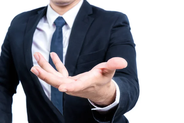 Empresario Mostrando Mano Vacía Aislada Sobre Fondo Blanco — Foto de Stock