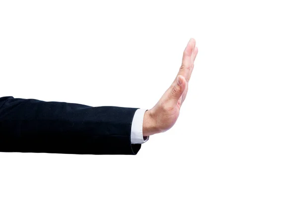 Biznesmen Pokazuje Gest Stop Ręką Odizolowany Białym Tle — Zdjęcie stockowe
