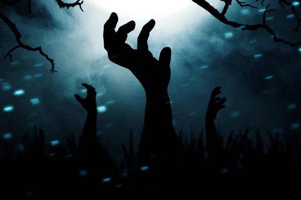 Silueta Zombie Ruka Noční Scénou Pozadí — Stock fotografie