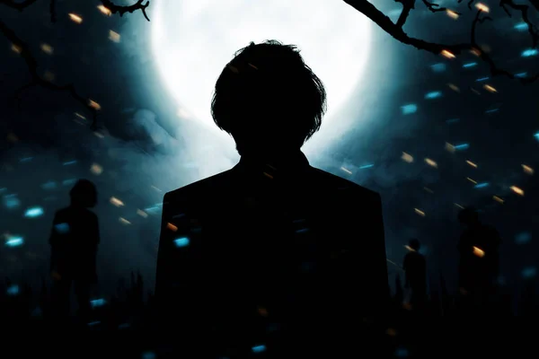 Silhouet Van Zombie Wandelen Met Een Nacht Scene Achtergrond — Stockfoto