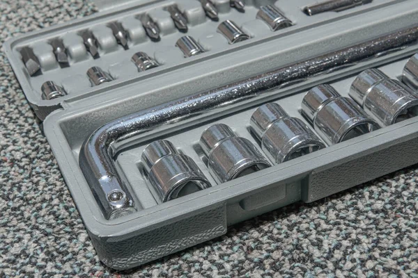 Set Wrench Opened Toolbox Carpet — Stock Photo, Image