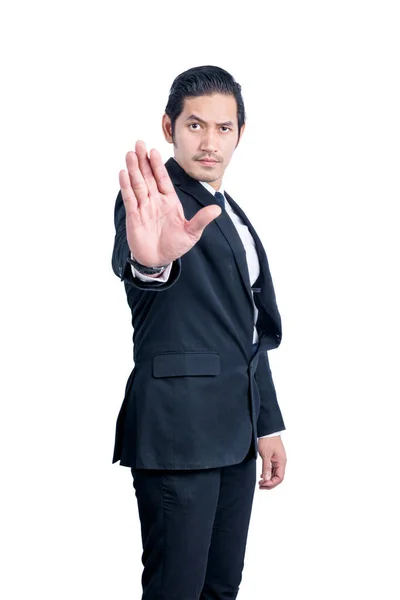 Asian Businessman Showing Stop Gesture His Hand Isolated White Background — Stock Photo, Image