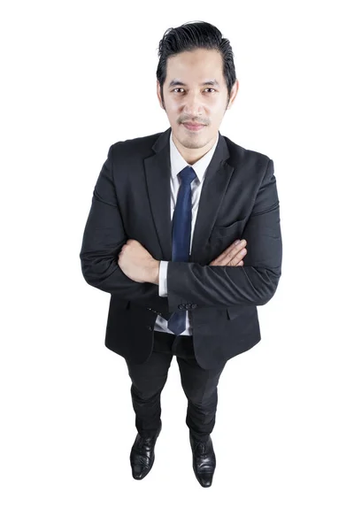 Asian Businessman Standing Crossed Arms Isolated White Background — Stock Photo, Image