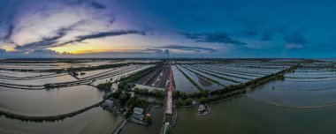 Samut Prakarn 'daki Karides Çiftliğinin Hava Panoramik Manzarası
