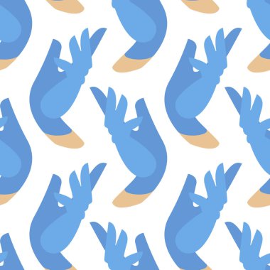 Kusursuz desenli, koruyucu mavi eldivenli eller. Lateks eldivenler virüslere ve bakterilere karşı bir sembol olarak kullanılır. profesyonel tıbbi aksesuarlar.