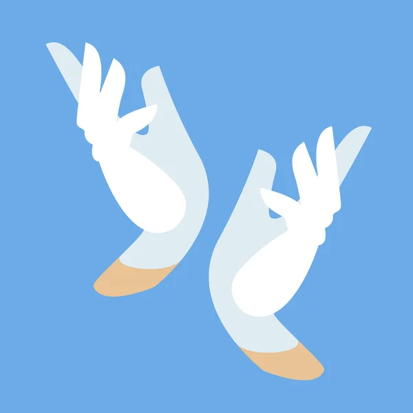 Белые медицинские хирургические перчатки на руках на синем фоне. руки в защитных перчатках. профессиональные медицинские аксессуары. атрибуты парамедика. — стоковый вектор