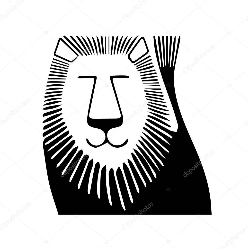 black template of decorative cute cartoon animal lion on white background. vector illustration of simple character on childish theme. For print on clothes, art, interior, toys for children.