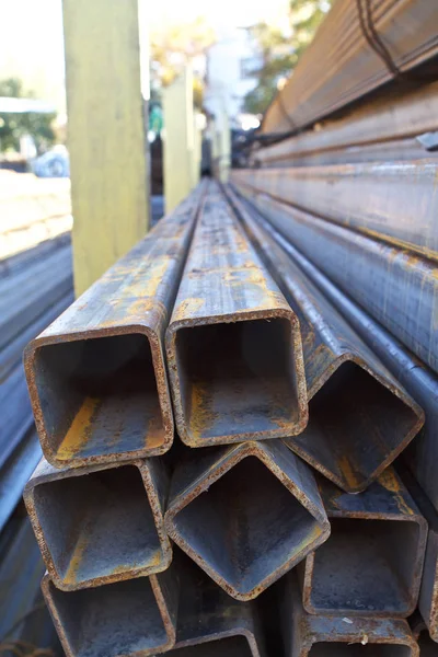 Metal Profile Pipe Rectangular Cross Section Packs Warehouse Metal Products — Stock Photo, Image