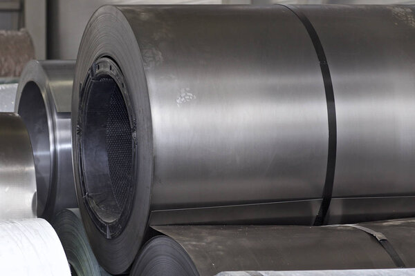 Rolls of cold-rolled galvanized steel in stock