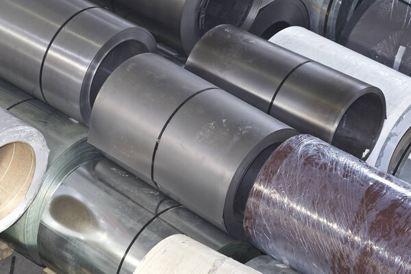Rolls of cold-rolled galvanized steel in stock