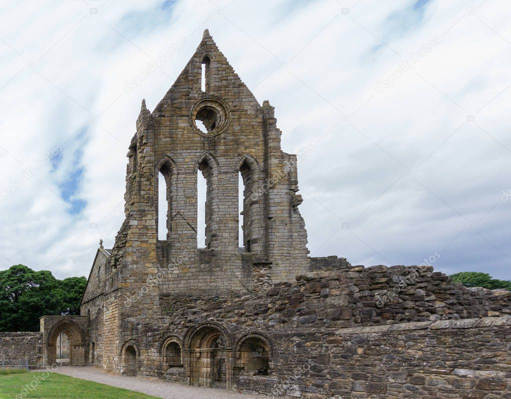 The old transept of Kilwinning Abey in Scotland now in ruins.