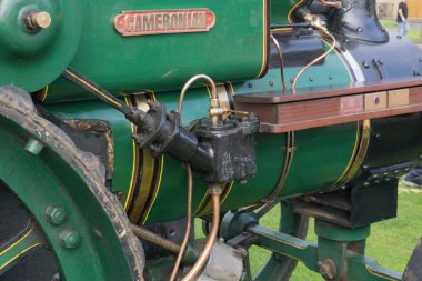 Largs, İskoçya, İngiltere - Eylül 2018: Eski Buhar tahrik Ayrshire Cameronian traktör Piston yıllık yemek Festivali, İskoç kent merkezine ve bu eski güzel bir örneği için çok gerekli Turizm getiren Viking Festivali ile birlikte düzenlenen