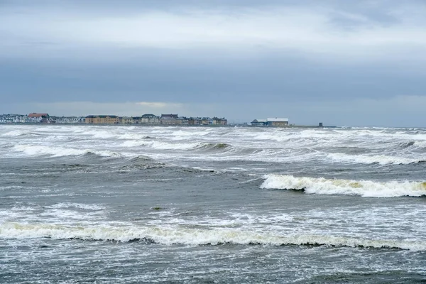 Stormy Weather Saltcoats Bay Escocia Mientras Las Olas Golpean Puerto — Foto de Stock