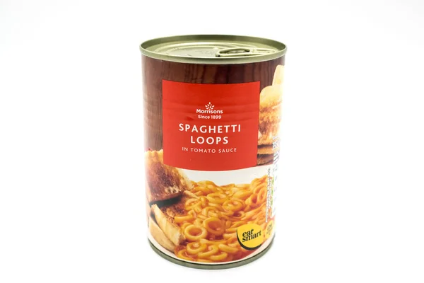 Largs Scotland November 2018 Spaghettischlaufen Der Marke Morrison Recycelbaren Blechbehältern — Stockfoto
