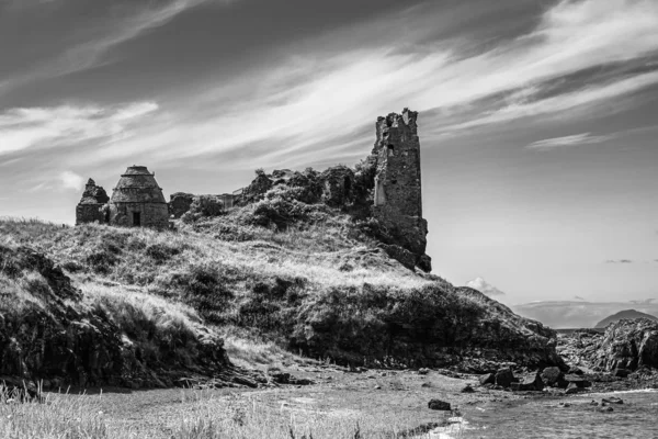 Dunure castle Ruins and Rugged Coast Line in Scotland.