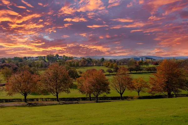 Colori Autunnali Bellahouston Park Tramonto Mette Risalto Colori Autunnali Degli — Foto Stock