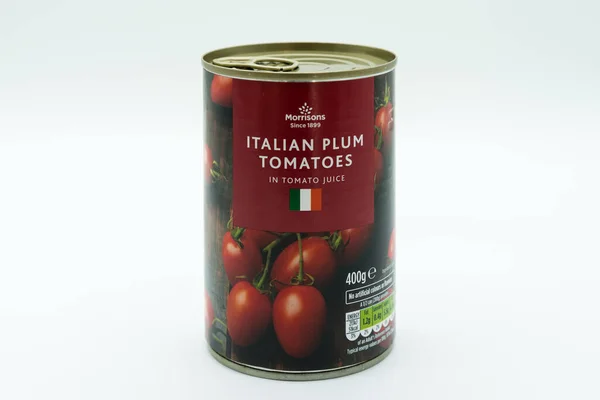Irvine Scotland March 2020 Morrisons Italian Plum Tomatoes Recyclable Tin — Stock Photo, Image