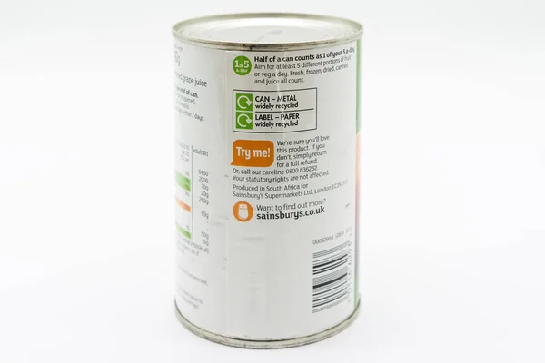 어바인 스코틀랜드 2020 Sainsburys Branded British Marrowfat Peas Reporclable Tin — 스톡 사진