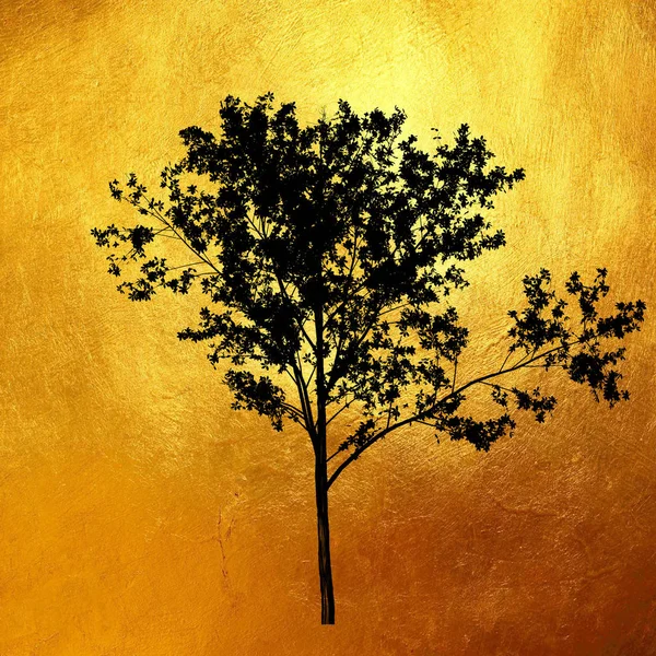 Ağaç yaprakları siluet parlak altın arka plan üzerinde izole ile. Yaratıcı soyut. — Stok fotoğraf