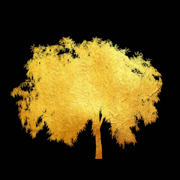 Siyah arka plan üzerinde izole yaprakları ile Altın ağaç. — Stok fotoğraf