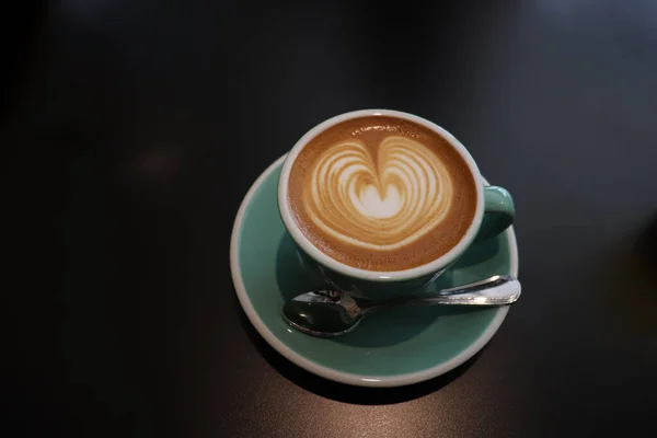 Cucchiaio Tazza Caffè Sfondo Nero — Foto Stock