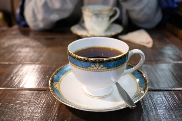 Cucchiaio Tazza Caffè Sul Tavolo Legno — Foto Stock