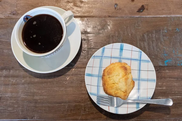 Biscotto Tazza Caffè Sfondo Legno — Foto Stock