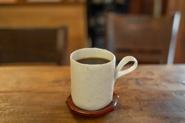 Tasse Café Sur Table Bois — Photo