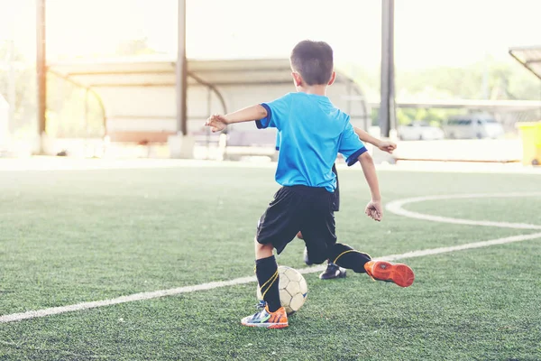 Young Asian Football Player Blue Jersey Competition — Stock Photo, Image