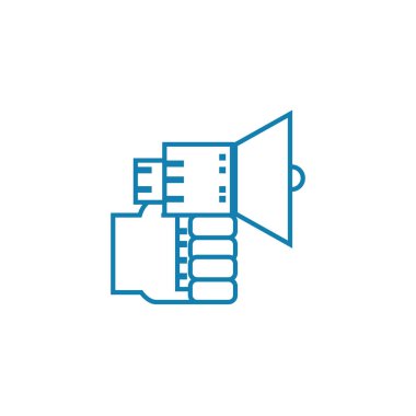 Reklam kampanyası doğrusal simgesi kavramı. Reklam Kampanya satırı vektör işaret, sembol, şekil.
