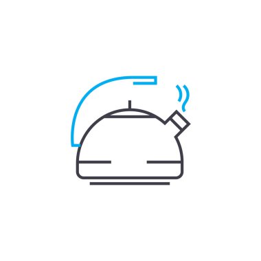 Alüminyum su ısıtıcısı doğrusal simgesi kavramı. Alüminyum su ısıtıcısı çizgi vektör işaret, sembol, illüstrasyon.