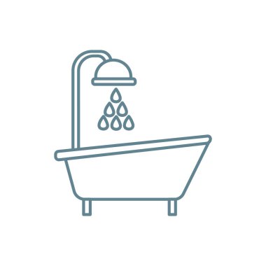 Banyo duş doğrusal simgesi konsepti ile. Banyo duş çizgi vektör işaret, sembol, şekil.