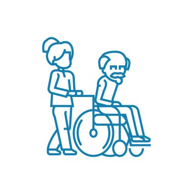 Bakım yaşlı doğrusal simgesi konsepti için. Bakım yaşlı çizgi vektör işaret, sembol, şekil için.