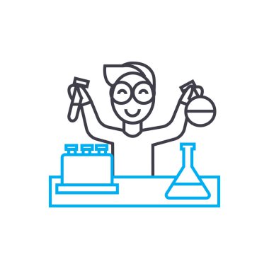 Kimya Laboratuvarı iş doğrusal simgesi kavramı. Kimya Laboratuvarı iş hattı işaret, sembol, illüstrasyon vektör.