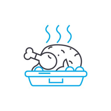 Garnitür doğrusal simgesi kavramı ile tavuk. Tavuk garnitür çizgi vektör işaret, sembol, şekil.