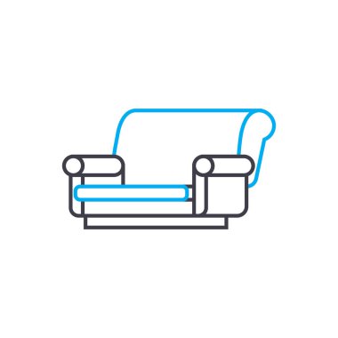 Kumaş koltuk doğrusal simgesi kavramı. Kumaş koltuk çizgi vektör işaret, sembol, illüstrasyon.