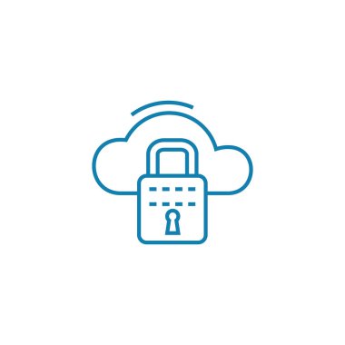 Bulut güvenlik doğrusal simgesi kavramı. Bulut güvenlik hattı vektör işaret, sembol, illüstrasyon.