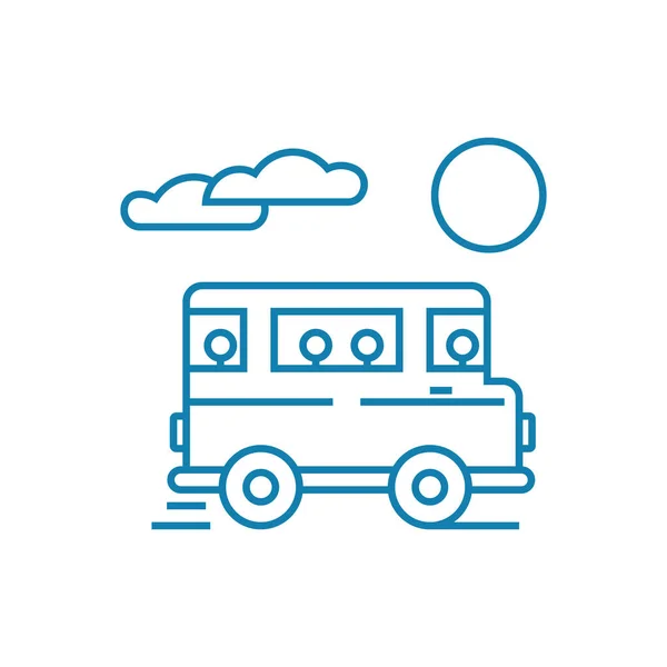Busfahrt lineares Icon-Konzept. Busfahrt Linienvektorschild, Symbol, Illustration. — Stockvektor