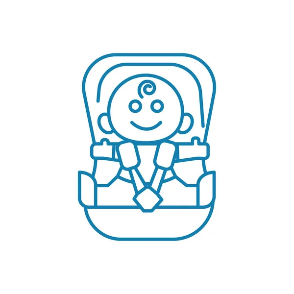 Dziecko fotelik samochodowy liniowe ikona koncepcja. Dziecko fotelik samochodowy linii wektor znak, symbol, ilustracja. — Wektor stockowy