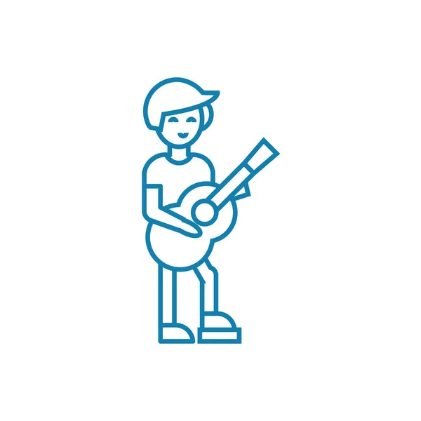 Country guitar player linear icon concept. Guitarrista país linha vetor sinal, símbolo, ilustração . — Vetor de Stock