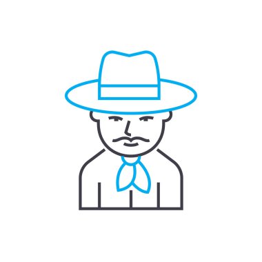 Kovboy doğrusal simgesi kavramı. Kovboy çizgi vektör işaret, sembol, illüstrasyon.