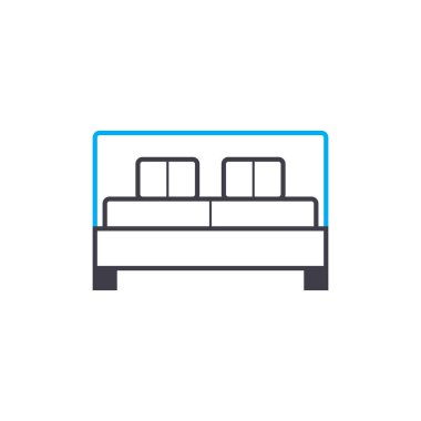 Çift Kişilik Yatak doğrusal simgesi kavramı. Çift Kişilik Yatak çizgi vektör işaret, sembol, illüstrasyon.