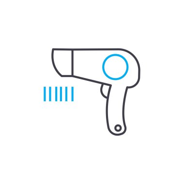 Saç doğrusal simgesi kavramı kurutma. Kurutma saç çizgi vektör işaret, sembol, illüstrasyon.