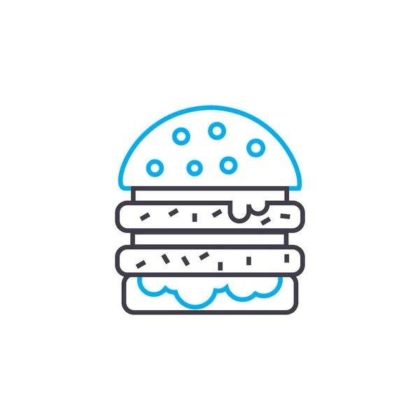 Conceito de ícone linear de hambúrguer duplo. Sinal vetorial de linha de hambúrguer duplo, símbolo, ilustração . — Vetor de Stock