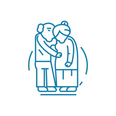 Bir kişi doğrusal simgesi kavramı teşvik. Cesaret verici bir kişi çizgi vektör işaret, sembol, illüstrasyon.