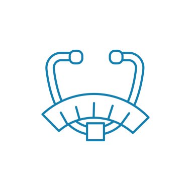 Sınav bir stetoskop doğrusal simgesi konsepti ile. Sınav bir stetoskop çizgi vektör işaret, sembol, şekil.